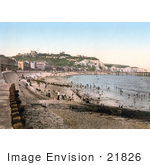#21826 Historical Stock Photography Of The Beach Dover Castle White Cliffs And Seafront Buildings In Dover Kent England