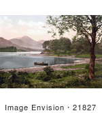 #21827 Historical Stock Photography Of A Person In A Boat On Derwent Water Broomhill Point Lake District England