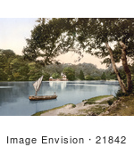 #21842 Historical Stock Photography Of A Man In A Sailboat On The Dart River Near The Sharpham Vineyard Estate In Darmouth Devon England