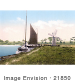 #21850 Historical Stock Photography Of Sailboats By A Windmill At Horning Village Norfolk England