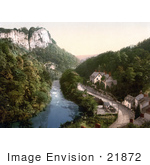 #21872 Historical Stock Photography Of The Tor Cottage (High Tor Hotel) On The River Derwent With A Spectacular View Of The High Tor In Matlock Derbyshire England