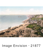 #21877 Historical Stock Photography Of Boats On The Beach And The Coastline Of Hastings Sussex England