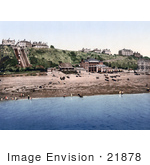 #21878 Historical Stock Photography Of The Beach And Leas Cliff Lift In Folkestone Kent England