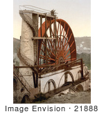 #21888 Historical Stock Photography Of Men On Top Of The Laxey Wheel Or Lady Isabella Laxey Isle Of Man England