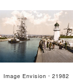 #21982 Stock Photography Of Steamboat Tugging A Ship Past The Pier And Windmill In Littlehampton Arun West Sussex England Uk