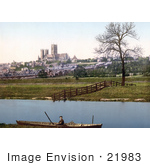 #21983 Stock Photography Of A Boat On The Water With A View Of The St Mary’S Cathedral In Lincoln Lincolnshire England