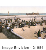 #21984 Stock Photography Of The Perch Rock Lighthouse Battery Fort And People On The Beach In Liverpool Merseyside England