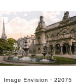 #22075 Stock Photography Of A Water Fountain In Front Of Government Buildings In Southport Sefton Merseyside England Uk