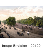 #22120 Historical Stock Photography Of Horse Drawn Carriages And People Riding Horses At Rotten Row In London England