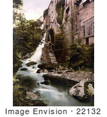 #22132 Historical Stock Photography Of The Wheel At The Lyn Bridge Mill On The East Lyn River In Lynton And Lynmouth Devon England