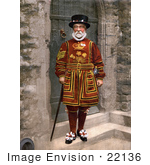 #22136 Historical Stock Photography Of A Yeomen Warder Beefeater Guard In A Red Uniform In London England