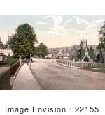 #22155 Historical Stock Photography Of People Strolling Down The Sidewalk In Guildhall Square Tavistock West Devon England Uk