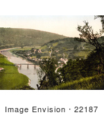 #22187 Historical Stock Photography Of The Bridge Over The River Wye And The Ruins Of The Abbey In Tintern Monmouthshire Wales England Uk