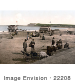 #22208 Historical Stock Photography Of Donkeys People And Changing Saloons On The Shore In Weymouth Dorset England Uk