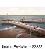 #22233 Historical Stock Photography Of The Twin Piers In Whitby North Yorkshire England United Kingdom