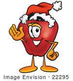 #22295 Clip Art Graphic Of A Red Apple Cartoon Character Wearing A Santa Hat And Waving