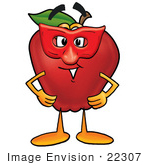 #22307 Clip Art Graphic Of A Red Apple Cartoon Character Wearing A Red Mask Over His Face