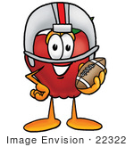 #22322 Clip Art Graphic Of A Red Apple Cartoon Character In A Helmet Holding A Football