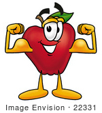 #22331 Clip Art Graphic Of A Red Apple Cartoon Character Flexing His Arm Muscles