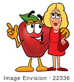 #22336 Clip Art Graphic Of A Red Apple Cartoon Character Talking To A Pretty Blond Woman