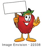 #22338 Clip Art Graphic Of A Red Apple Cartoon Character Holding A Blank Sign