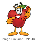 #22346 Clip Art Graphic Of A Red Apple Cartoon Character Holding A Telephone