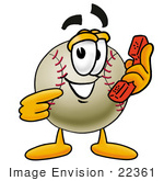 #22361 Clip Art Graphic Of A Baseball Cartoon Character Holding A Telephone