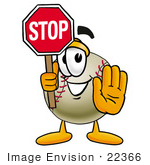 #22366 Clip Art Graphic Of A Baseball Cartoon Character Holding A Stop Sign