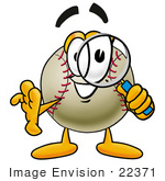#22371 Clip Art Graphic Of A Baseball Cartoon Character Looking Through A Magnifying Glass