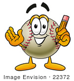 #22372 Clip Art Graphic Of A Baseball Cartoon Character Holding A Pencil
