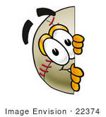 #22374 Clip Art Graphic Of A Baseball Cartoon Character Peeking Around A Corner