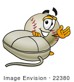 #22380 Clip Art Graphic Of A Baseball Cartoon Character With A Computer Mouse