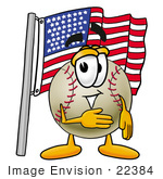 #22384 Clip Art Graphic Of A Baseball Cartoon Character Pledging Allegiance To An American Flag