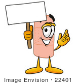 #22401 Clip Art Graphic Of A Bandaid Bandage Cartoon Character Holding A Blank Sign