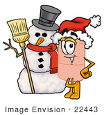 #22443 Clip Art Graphic Of A Bandaid Bandage Cartoon Character With A Snowman On Christmas