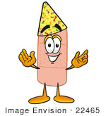 #22465 Clip Art Graphic Of A Bandaid Bandage Cartoon Character Wearing A Birthday Party Hat