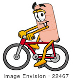 #22467 Clip Art Graphic Of A Bandaid Bandage Cartoon Character Riding A Bicycle