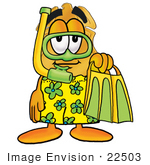 #22503 Clip Art Graphic Of A Gold Law Enforcement Police Badge Cartoon Character In Green And Yellow Snorkel Gear