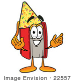 #22557 Clip Art Graphic Of A Book Cartoon Character Wearing A Birthday Party Hat