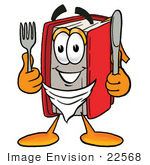 #22568 Clip Art Graphic Of A Book Cartoon Character Holding A Knife And Fork
