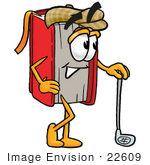 #22609 Clip Art Graphic Of A Book Cartoon Character Leaning On A Golf Club While Golfing