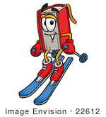 #22612 Clip Art Graphic Of A Book Cartoon Character Skiing Downhill