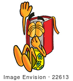 #22613 Clip Art Graphic Of A Book Cartoon Character Plugging His Nose While Jumping Into Water