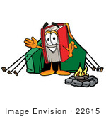 #22615 Clip Art Graphic Of A Book Cartoon Character Camping With A Tent And Fire