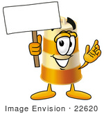 #22620 Clip Art Graphic Of A Construction Road Safety Barrel Cartoon Character Holding A Blank Sign