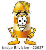 #22637 Clip Art Graphic Of A Construction Road Safety Barrel Cartoon Character Wearing A Helmet
