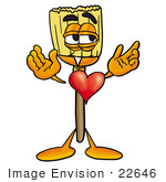 #22646 Clip Art Graphic Of A Straw Broom Cartoon Character With His Heart Beating Out Of His Chest