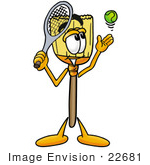 #22681 Clip Art Graphic Of A Straw Broom Cartoon Character Preparing To Hit A Tennis Ball
