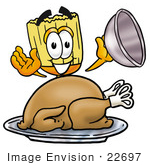 #22697 Clip Art Graphic Of A Straw Broom Cartoon Character Serving A Thanksgiving Turkey On A Platter