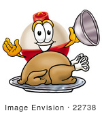 #22738 Clip Art Graphic Of A Fishing Bobber Cartoon Character Serving A Thanksgiving Turkey On A Platter